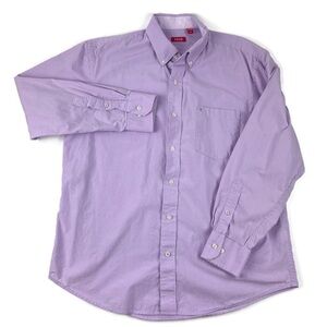 Izod Mens Button Down Shirt Purple Plaid Large